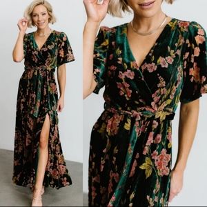 Green Velvet Floral Maxi Dress
